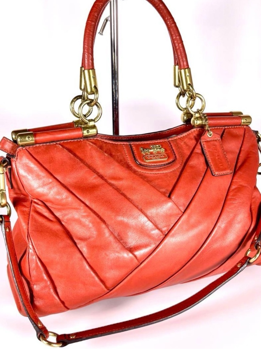 VINTAGE Coach Terracota Leather Quilted Satchel with Gold Hardware